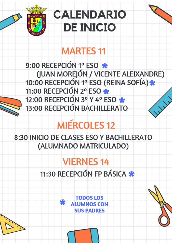 Calendario Inicio de Curso 2018 2019