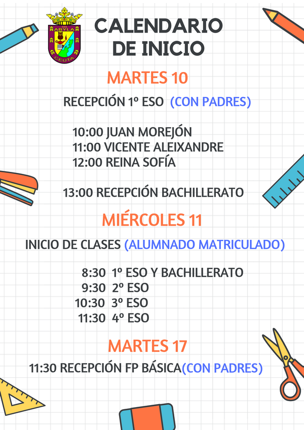 Calendario Inicio de Curso 2019 2020 redimensionar