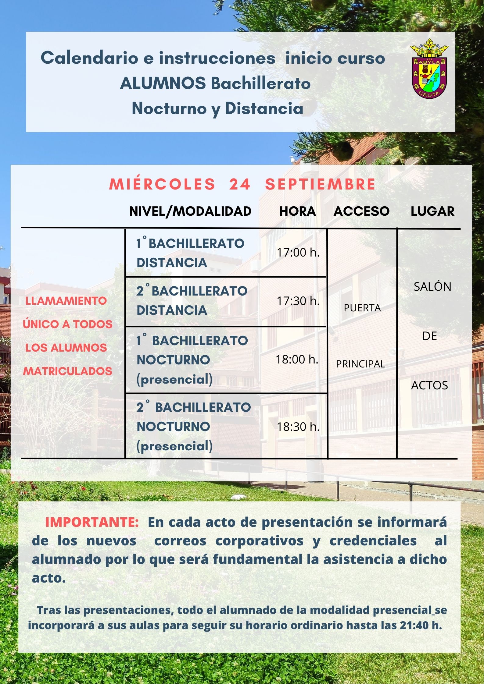 Inicio curso Bach Nocturno y distancia 25 26
